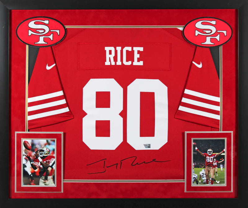 Jerry Rice Signed San Francisco 49ers Framed Football Jersey with Fanatics COA
